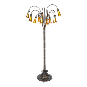 Tiffany Style Bronze Twelve-Light Floor Lamp With Charles Lotton Art Glass Shade