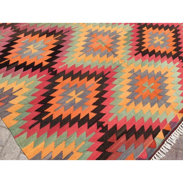 Orange Vintage Turkish Kilim Rug - 75" X 112" For Sale - Image 8 of 11