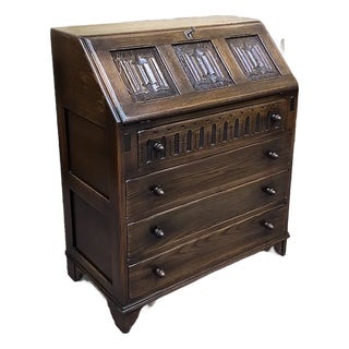 Vintage English Oak Drop Front Bureau / Desk c.1940 For Sale