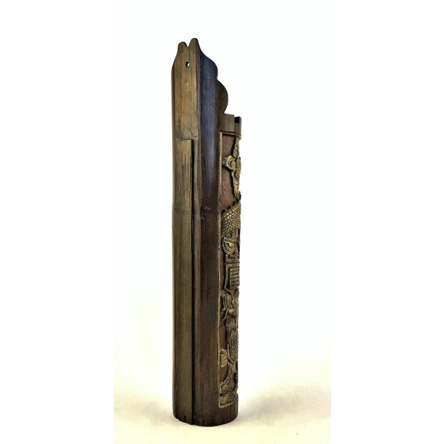 French 1900s Chinese Carved & Gilt Painted Bamboo Incense Holder For Sale - Image 3 of 12