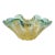 Vintage Murano Barovier Toso Aqua Green Rim Gold Flecks Ribbed Surface Italian Art Glass Decorative Bowl For Sale