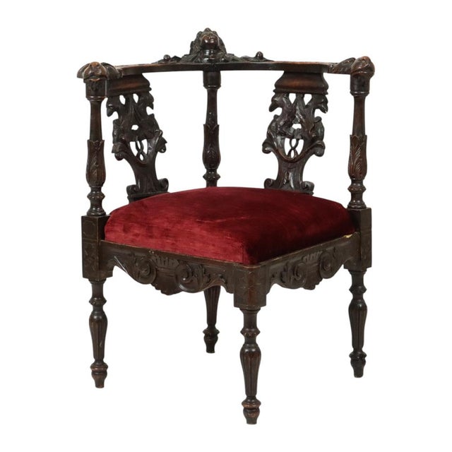 Wood Antique Italian Oak Corner Chair, 1890s For Sale - Image 7 of 18