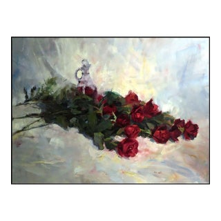 Eric Wallis Roses Original Oil on Stretched Canvas Hand Signed For Sale