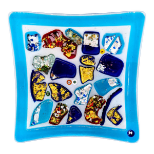 Baccerini Portofino Fused Art Glass Catchall Dish – Blue & Gold Square Italian Trinket Tray