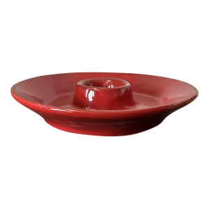 Crate & Barrel Red Stoneware Chip and Dip Platter – Made in Italy – 13” Round Serving Tray With Center Bowl – Appetizer Serving Dish