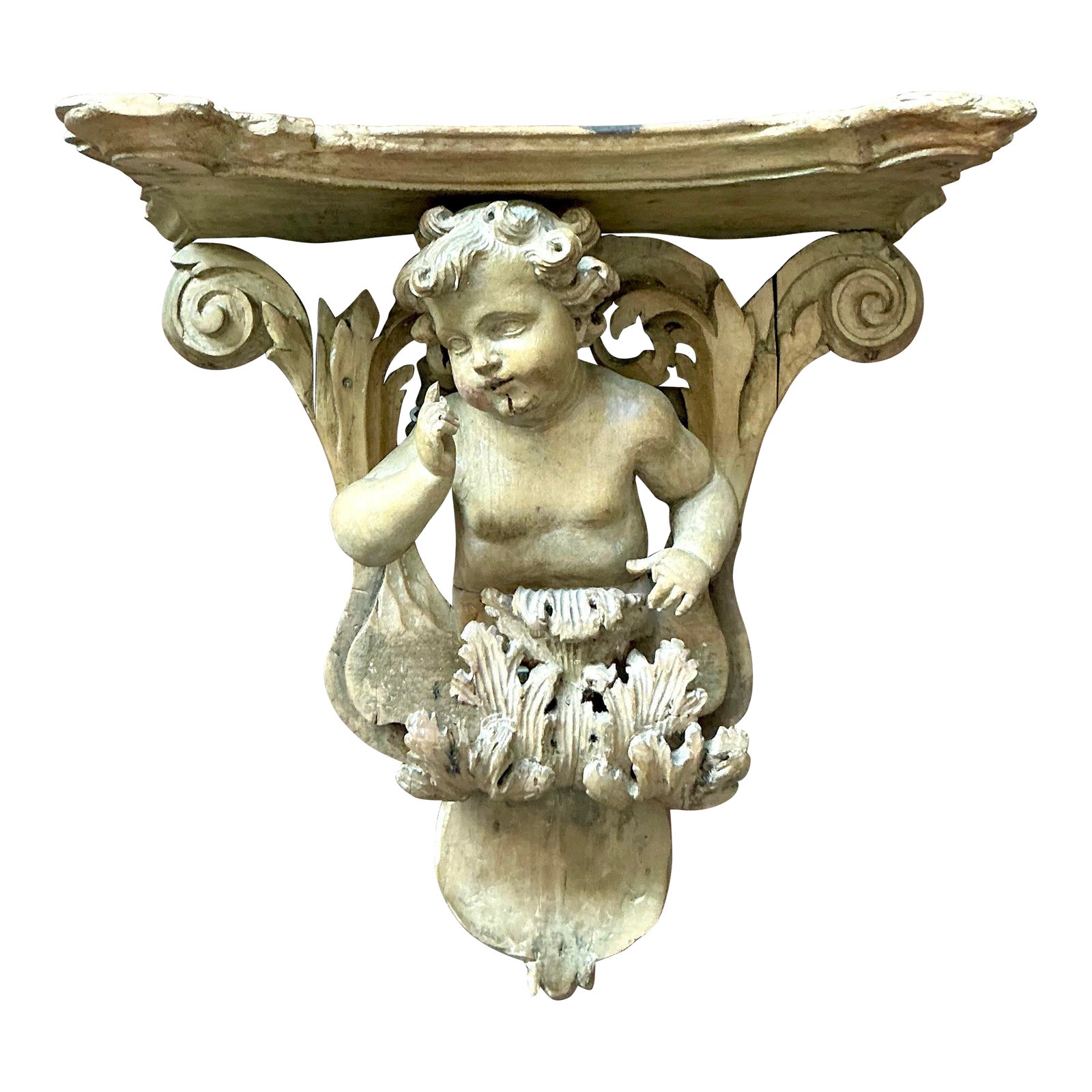 Vintage Regency Hand Carved Putti Bracket | Chairish