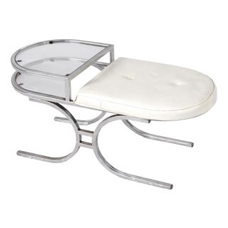 Mid-Century Space Age Chrome amd Smoked Glass Telephone Bench, 1970s For Sale