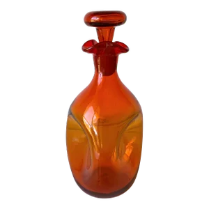 Mid Century Modern Blenko Tangerine Art Glass Decanter, by Winslow Anderson Model #49.