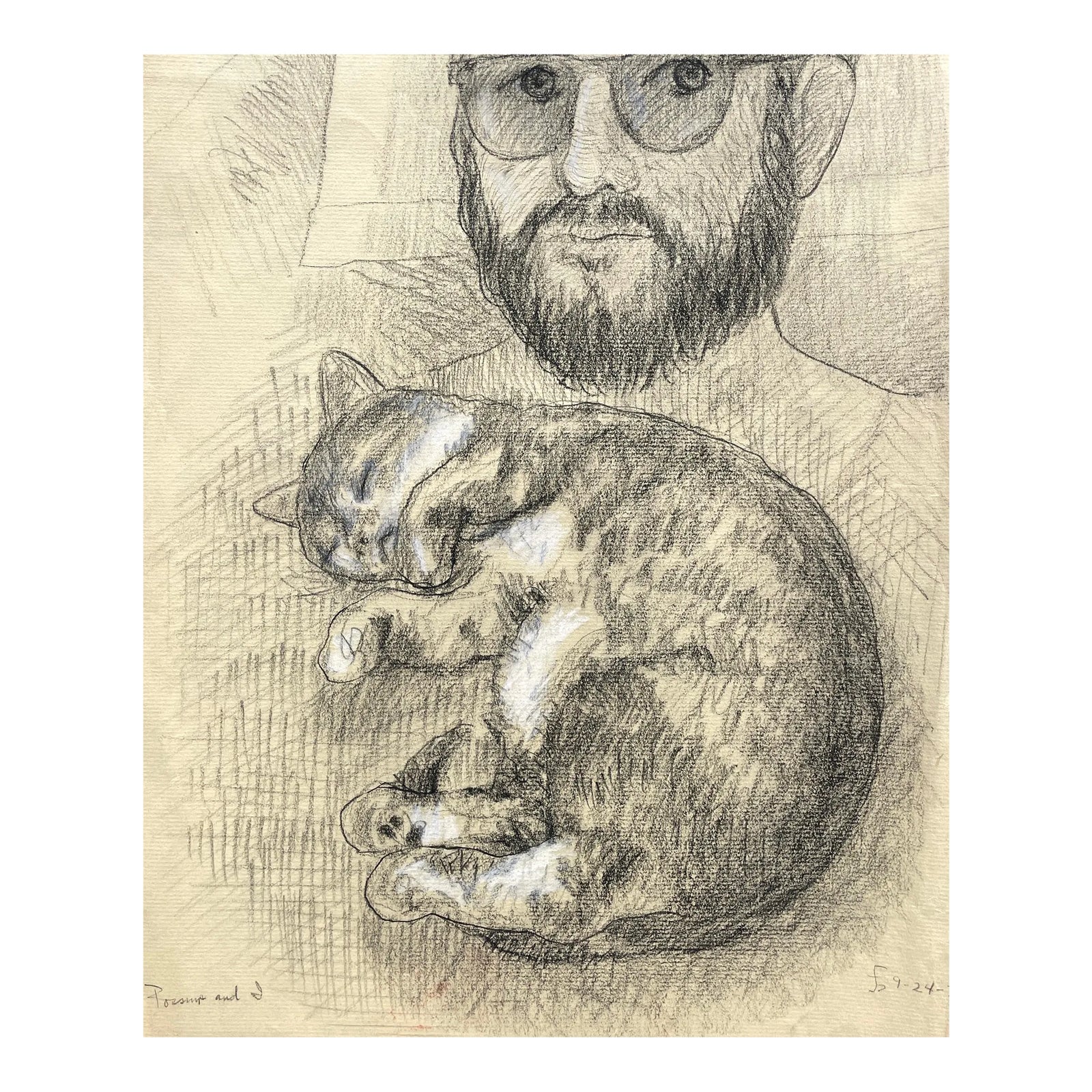 1973 Self Portrait With Cat by James Bone | Chairish