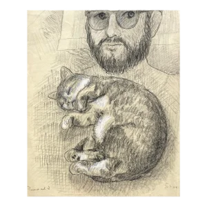 1973 Self Portrait With Cat by James Bone