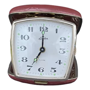 Vintage Linden Travel Alarm Clock in Leather Case