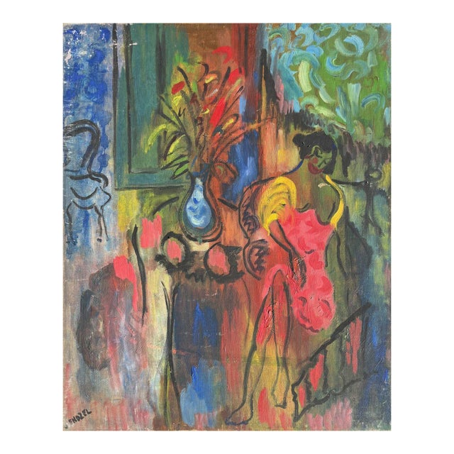 1965 Jacques Endzel Woman in an Interior Oil on Canvas For Sale