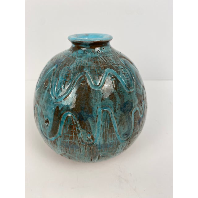 Mid-Century studio pottery ceramic vase, signed This hand-crafted ceramic vase is small in scale, yet, large in style. It...