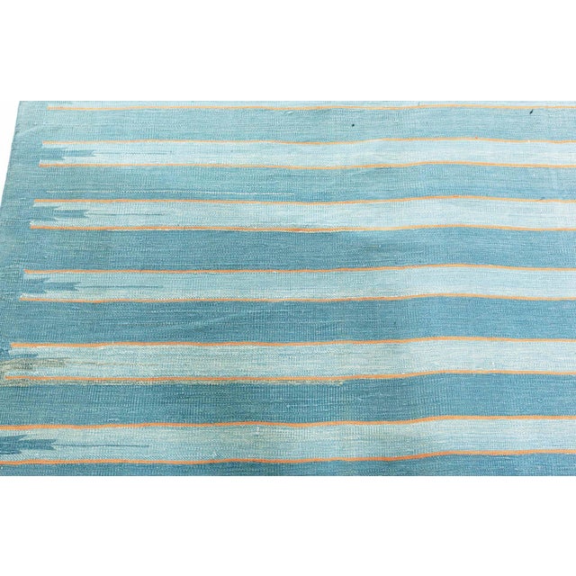 Doris Leslie Blau Vintage Indian Dhurrie Striped Blue Rug For Sale - Image 4 of 7