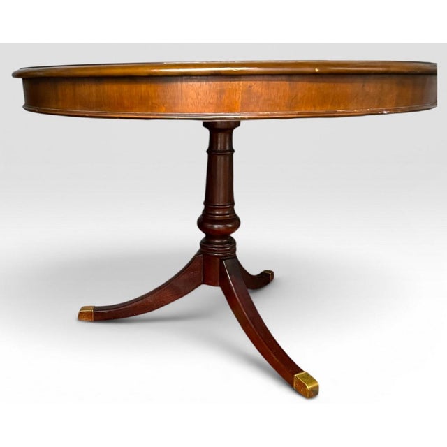 Brown Vintage Drexel Chippendale Mahogany Pedestal Dining Table With Burlwood Veneer Top For Sale - Image 8 of 18