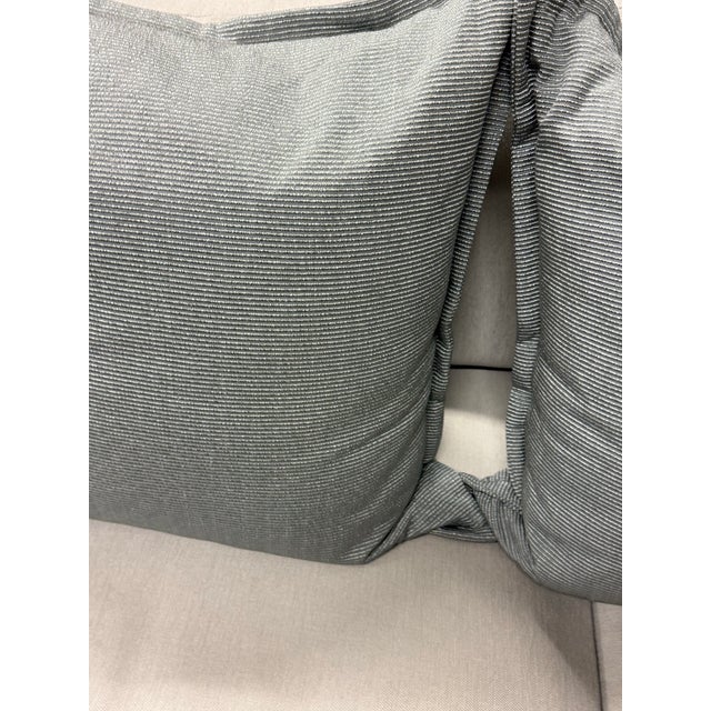 Textile Striated Blue With White Ticking Stripe Throw Pillows, Set of Three For Sale - Image 7 of 12