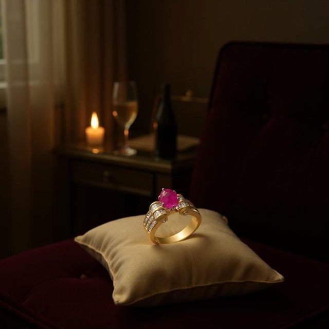 Contemporary Gia Certified No-Heat Burma Ruby and Diamond 14 Karat Yellow Ring Size 8.25 For Sale - Image 3 of 8