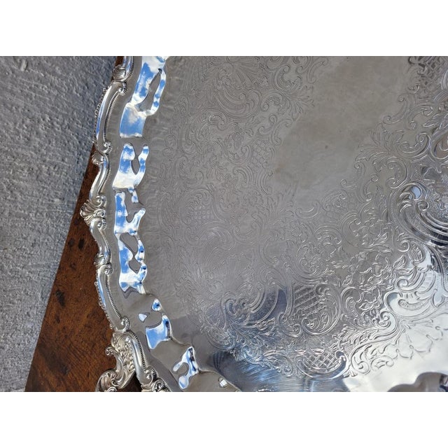 Vintage Silver Metal Tray For Sale - Image 12 of 17