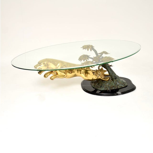 1970s Vintage French Bronze, Brass, and Marble Leaping Jaguar Coffee Table, 1970s For Sale - Image 5 of 11