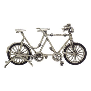 Vintage Italian Handmade Genuine Silver and Rubber Tandem Bicycle Figurine, 1970s For Sale