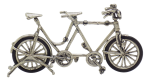 Vintage Italian Handmade Genuine Silver and Rubber Tandem Bicycle Figurine, 1970s