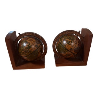 Vintage Old World Globe Book Ends Made in Italy For Sale