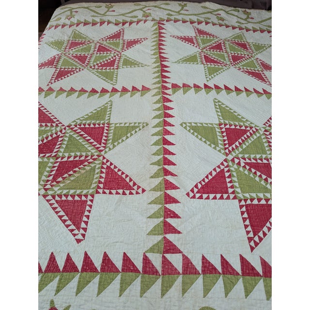 American Antique Quilt With Signed/Stitched Dated 1851 ‘Ohio Star’ or ‘Sawtooth Star’ Pattern Priceless For Sale - Image 3 of 18