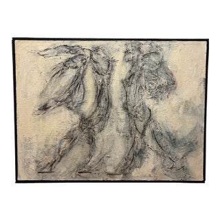 Vintage Mid-Century Modern Abstract Oil Painting For Sale