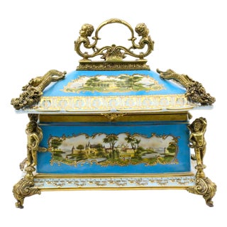 Large French Sevres Style Porcelain Ormolu Mounted Casket Box 19th Century For Sale