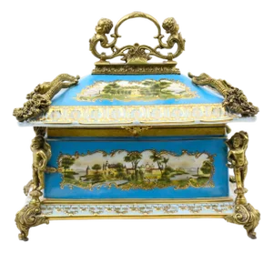 Large French Sevres Style Porcelain Ormolu Mounted Casket Box 19th Century
