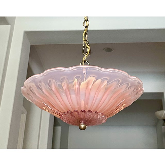 Murano Glass Round Pink Opalescence Glass Chandelier or Pendant For Sale - Image 4 of 18