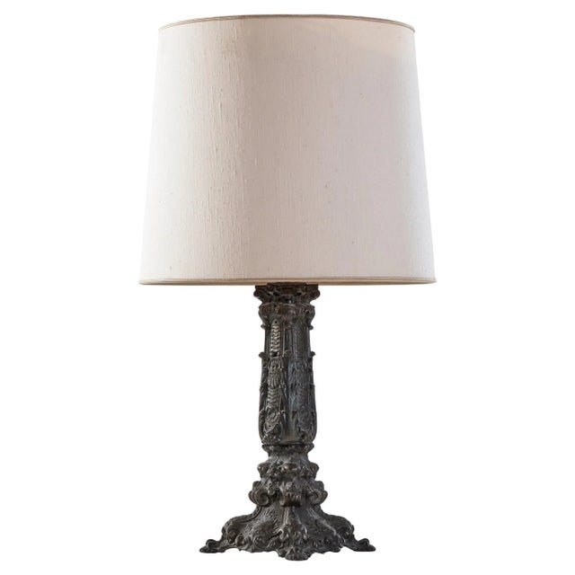 Beige Antique Table Lamp in Bronze, 1900s For Sale - Image 8 of 8