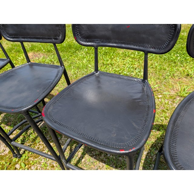 Vintage Set of 6 Black Leather Seats Bar Stools 1970s Mid Century Modern For Sale - Image 18 of 18