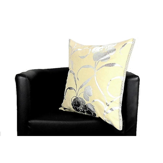 Glass Hand-Painted Silver Floral Pillow For Sale - Image 7 of 13