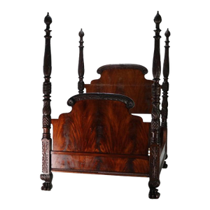 Monumental American Empire Neoclassical Carved Flame Mahogany Poster Bed C1840