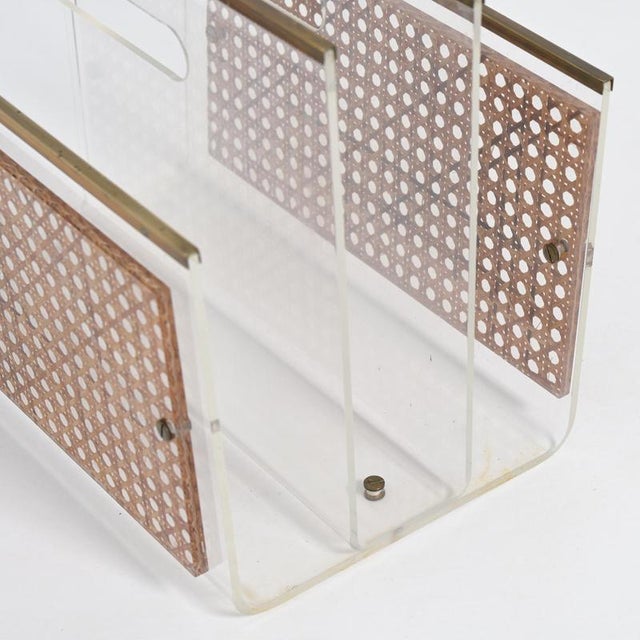 Acrylic Glass and Rattan Magazine Stand, 1970s For Sale - Image 15 of 18