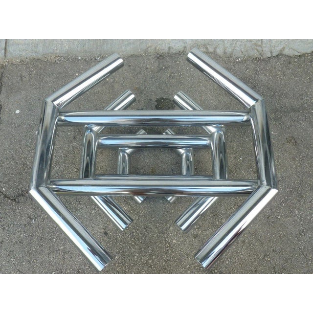 Incredible 70's stacked architectural chrome tubular coffee table base sold as found in good vintage condition showing...