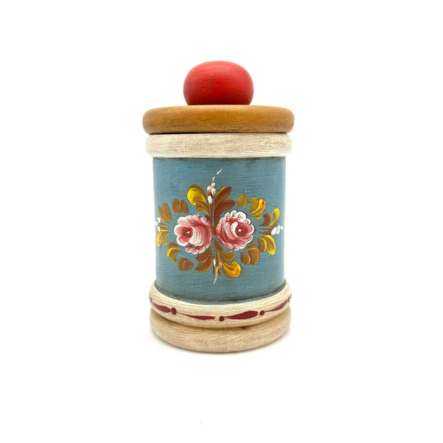 Traditional Late 20th Century Vintage Hand Turned Wood Canister With Hand-Painted Still Life Flowers For Sale - Image 3 of 8