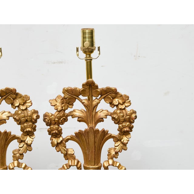 19th Century French Giltwood Floral Fragments Made into Lamps on Custom Lucite Bases - a Pair For Sale In Atlanta - Image 6 of 12