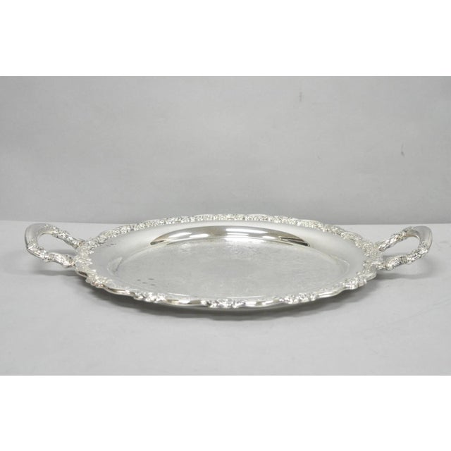 Vintage Oneida Silver Plated Round Twin Handle Serving Platter Bar Tray For Sale - Image 15 of 16
