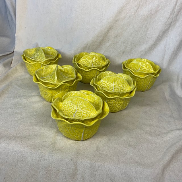 Farmhouse Rare Vintage Secla Soup Bowls With Lids Yellow Cabbage Leaf For Sale - Image 3 of 11