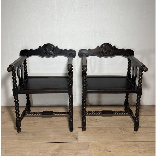 Spanish Baroque Revival Barley Twist Armchairs, 1920, Set of 2 For Sale - Image 4 of 14