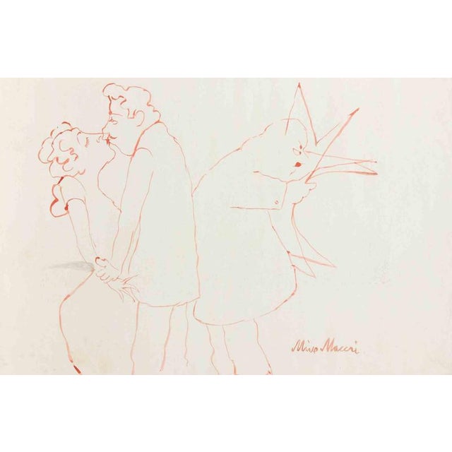 Mino Maccari, Love and Envy, 1936, Watercolor For Sale - Image 3 of 3