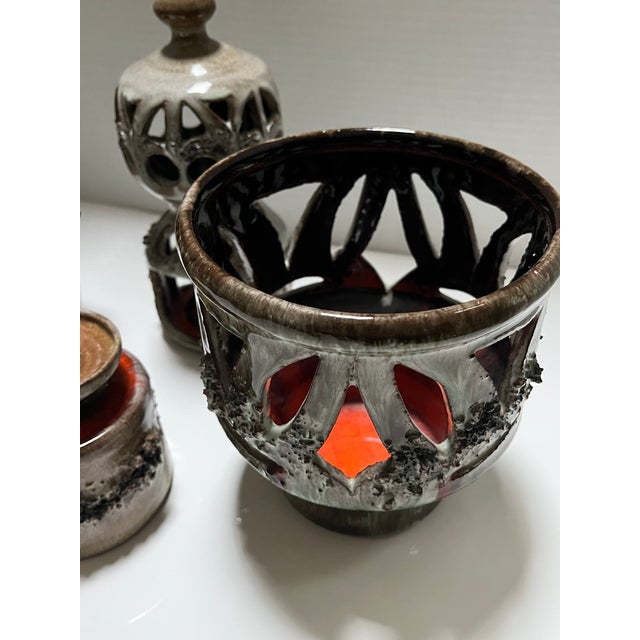 Mid Century Icelandic Glit Lava Pottery Set- 4 Pieces For Sale - Image 4 of 14