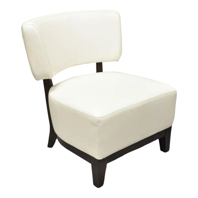 Modern Decorator White Vinyl Barrel Back Club Lounge Slipper Chair For Sale