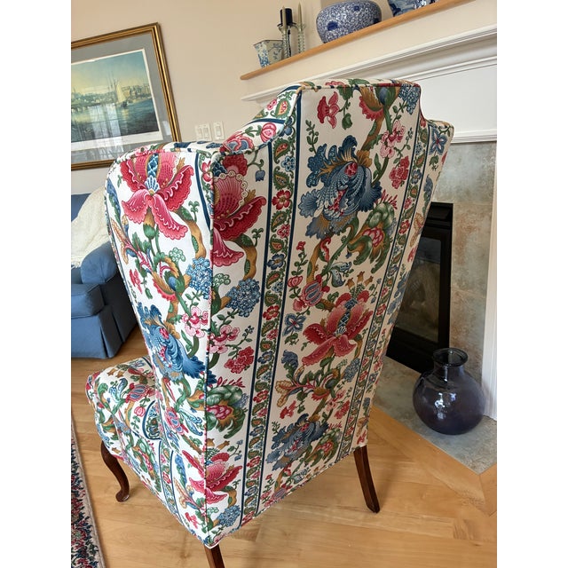 1970s Queen Anne Wingback Chair For Sale - Image 6 of 8
