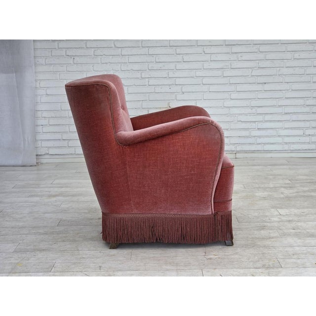 Wood Danish Armchair in Pink Velour and Oak, 1960s For Sale - Image 7 of 18