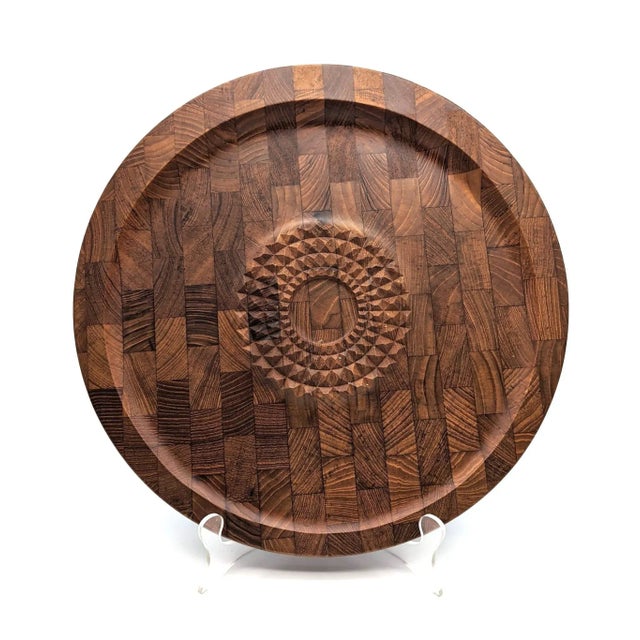 Offered is a staved Teak wood carving and meat tenderizing board that multi-tasks as a cheese and charcuterie serving tray...