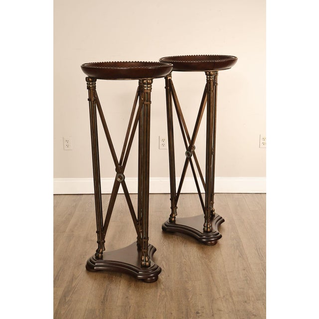 Neoclassical Late 20th Century Regency Style Pair Of Mahogany Pedestal Plant Stands For Sale - Image 3 of 18