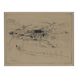 Early 20th Century Signed Etching by Armin Carl Hansen -- Valley Farm